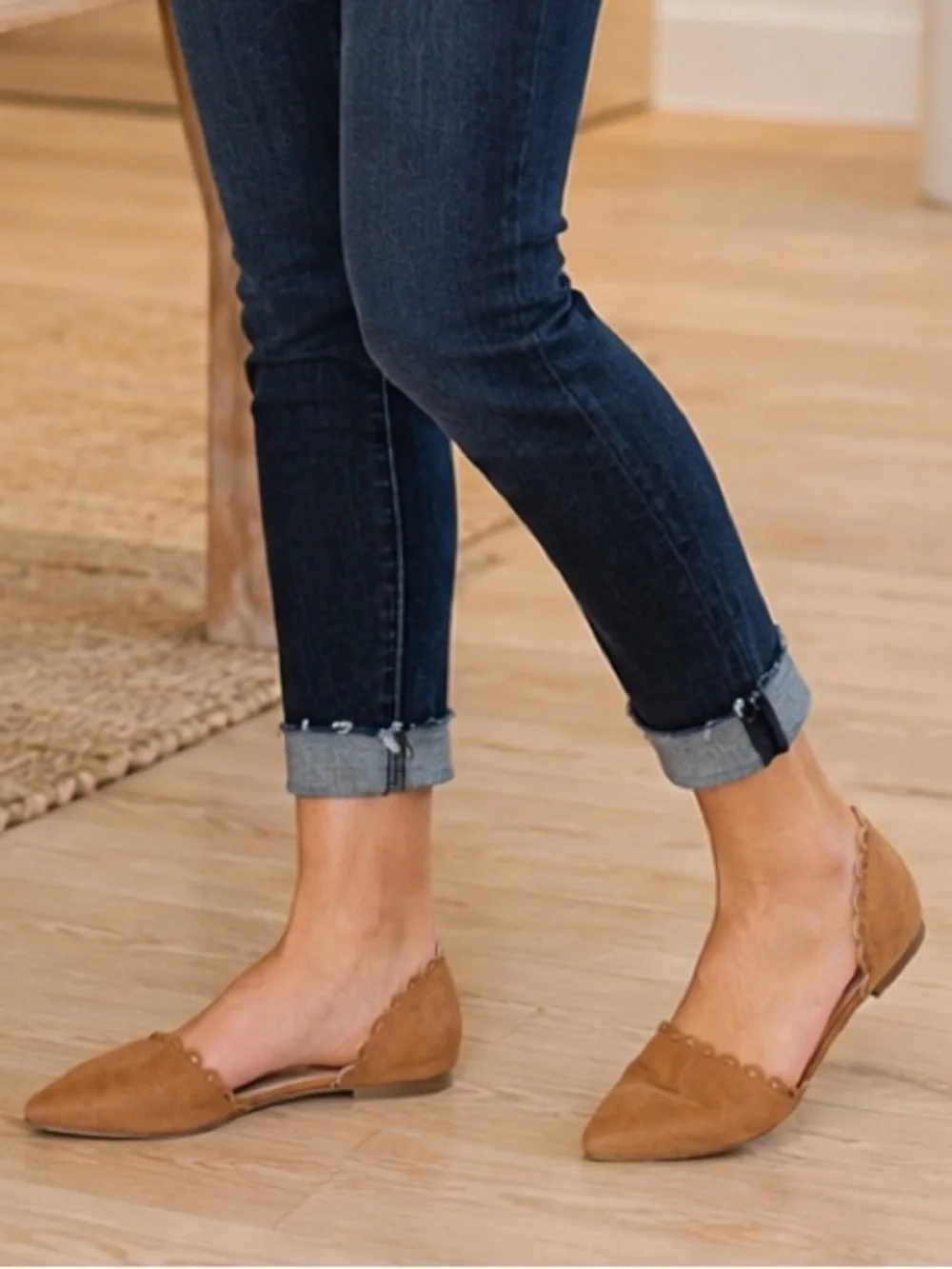 Journee Collection Jezlin Cognac Brown Faux Suede D’Orsay Flats NWT